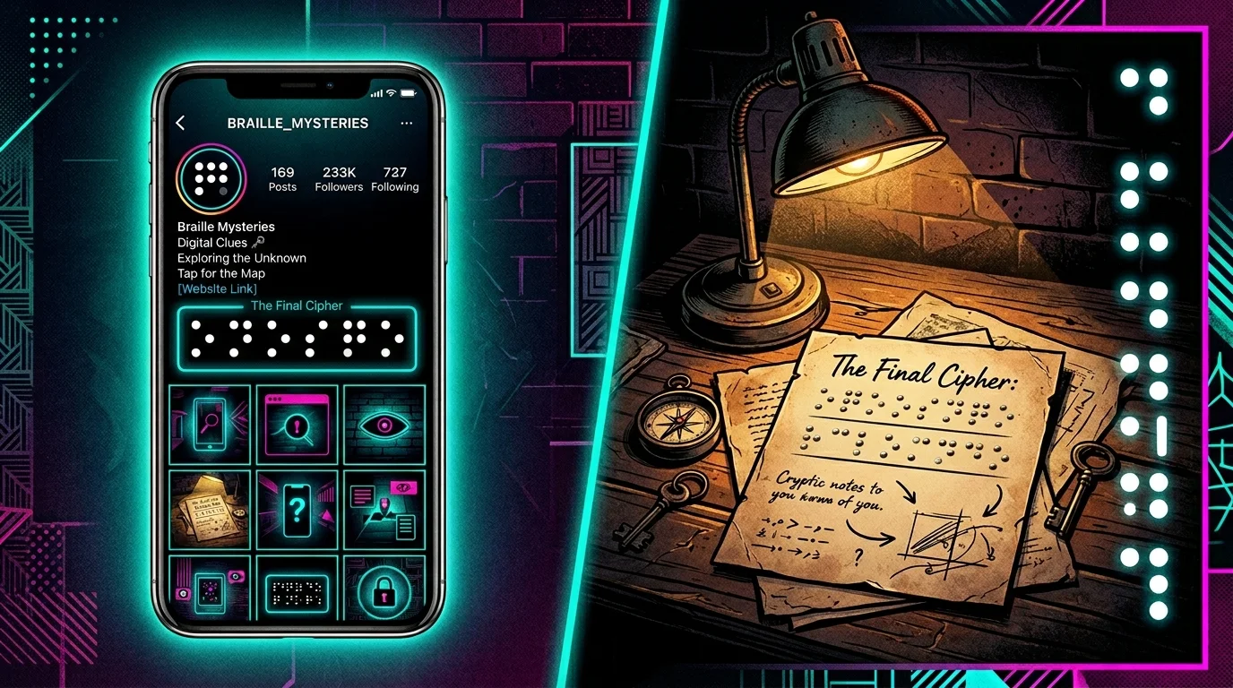 Social media user and escape room designer incorporating Braille symbols from Braille Translator into creative content