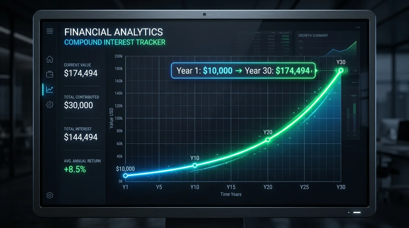 Two compound interest growth curves diverging over 20 years — showing the long-term gap created by a 0.5% rate difference with daily compounding