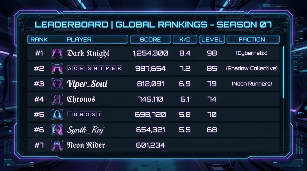 Fancy text gaming nickname shown in a game HUD leaderboard with decorative Unicode characters