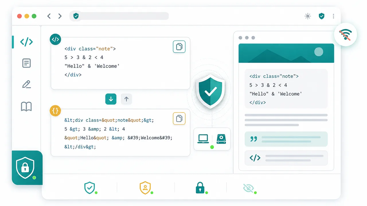 HTML Entity Encoder Decoder running locally in the browser for safe code documentation workflows