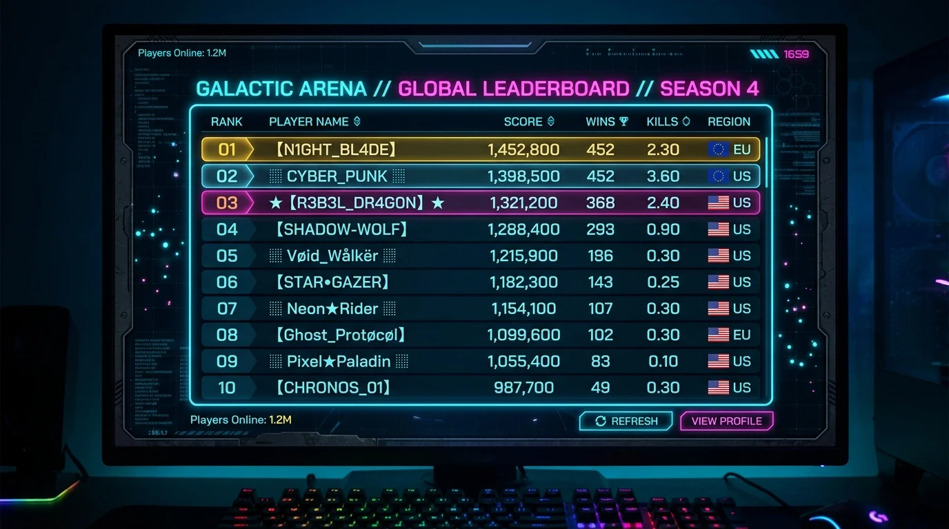 玩家使用花字生成器在游戏排行榜上创建装饰用户名