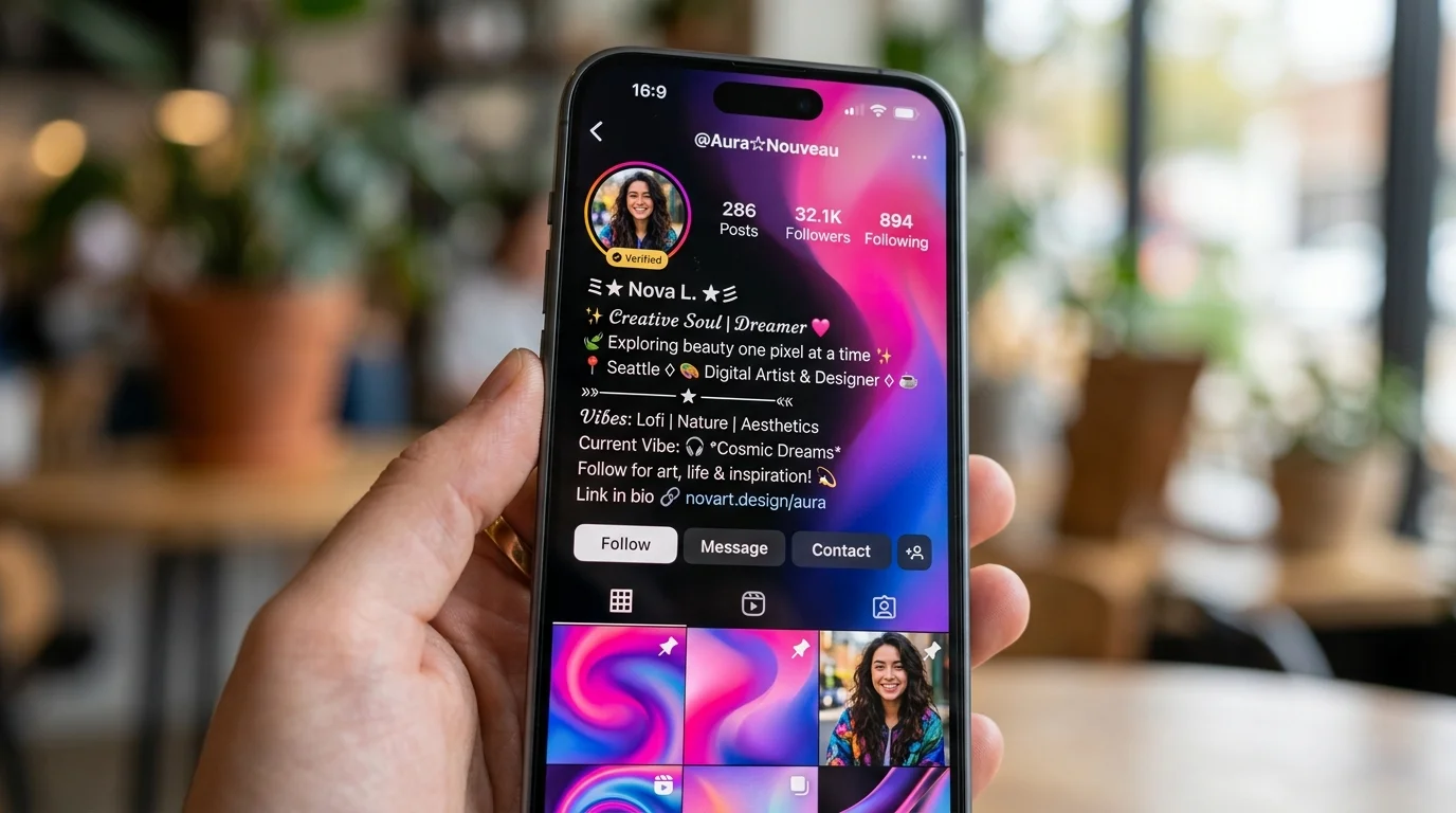 社交媒体创作者使用花字生成器，用符号边框个性化Instagram简介