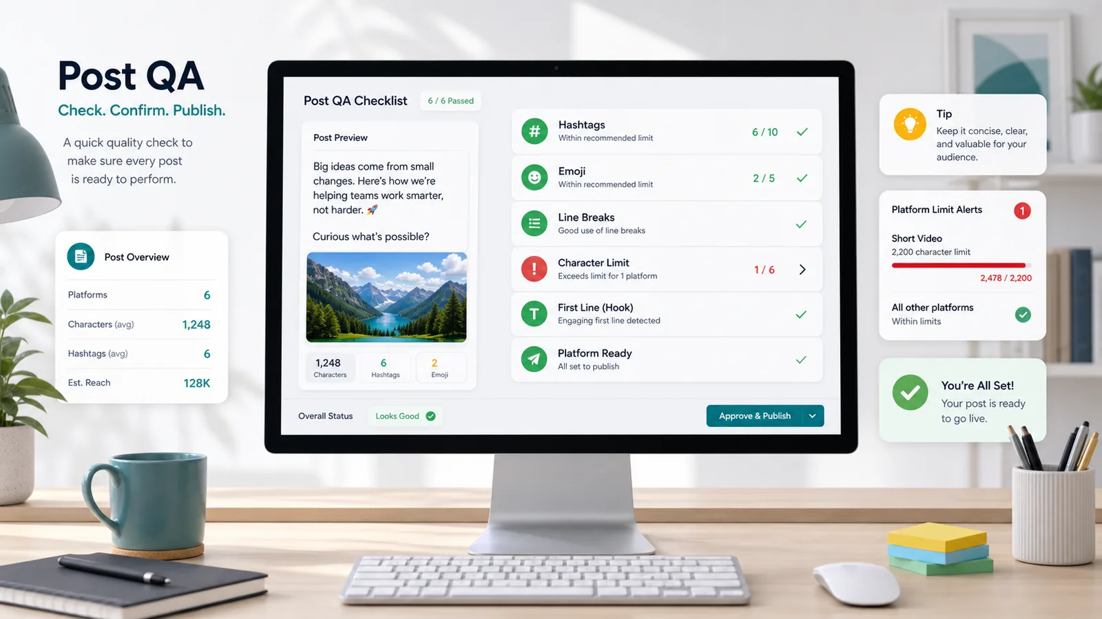 Social Media Character Counter publishing QA checklist for hashtags emoji line breaks and over limit alerts