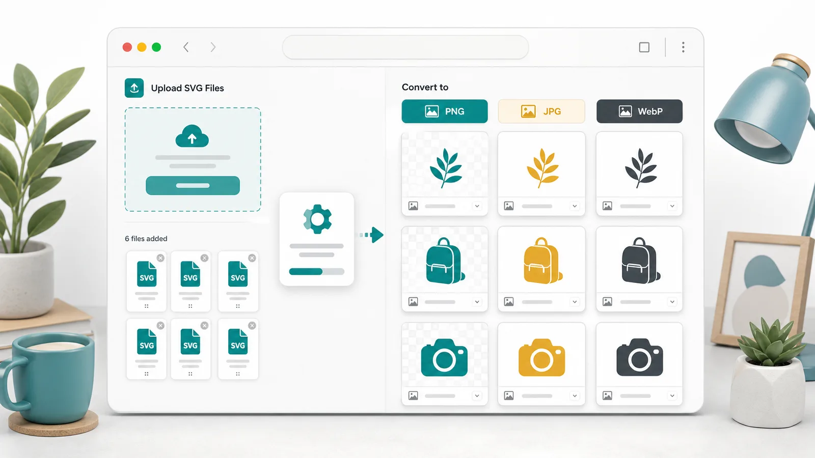 SVG to PNG Converter batch upload workflow exporting SVG icons to PNG JPG and WebP previews