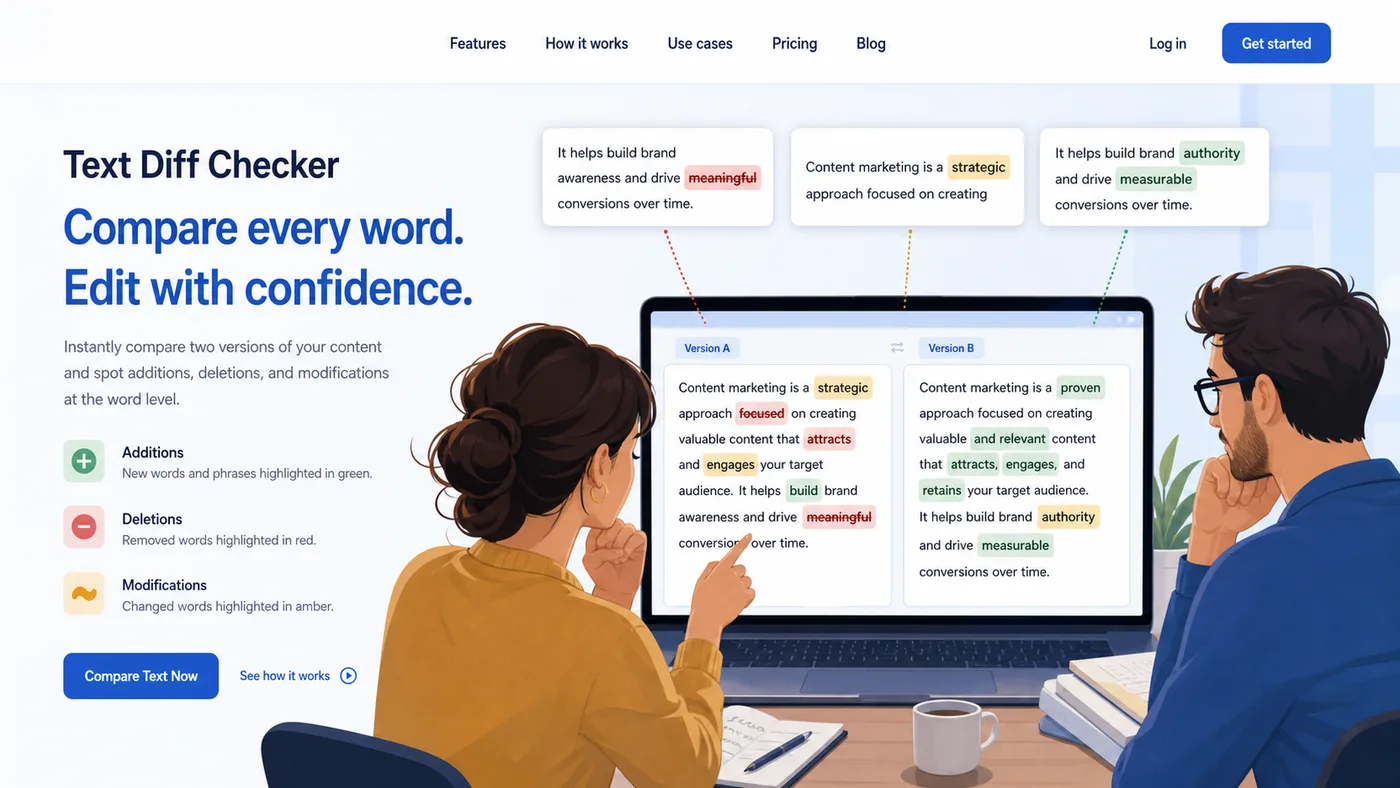 Text Diff Checker word-level comparison for copywriting and SEO content review