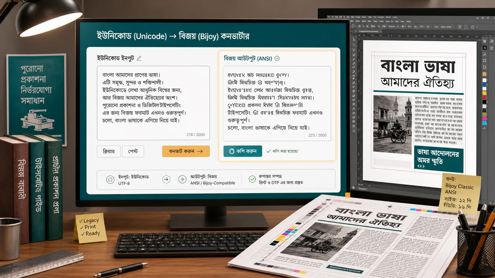 Unicode’dan Bijoy’a Dönüştürücü output copied into legacy Bangla DTP and print layout software