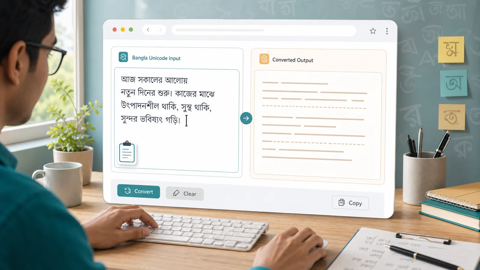 Unicode’dan Bijoy’a Dönüştürücü split editor for Bangla Unicode input and Bijoy ANSI output
